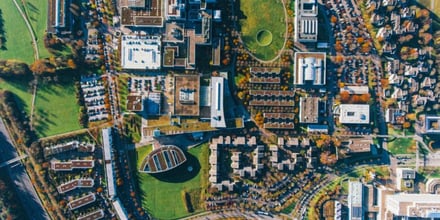 Drone view on the POP Academy in Stuttgart