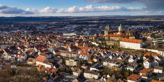 Drone shot of the German city Weingarten