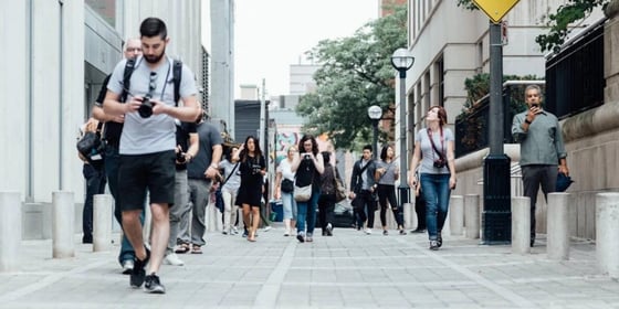 A group of people walking in a german walking street