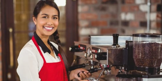 A student working in Germany in a cafe