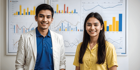 Students in an economics lecture room, facing the camera during class. 