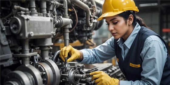 A mechanical engineer working on a machine.