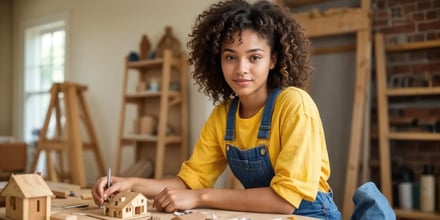 An architecture student working in a workshop. 